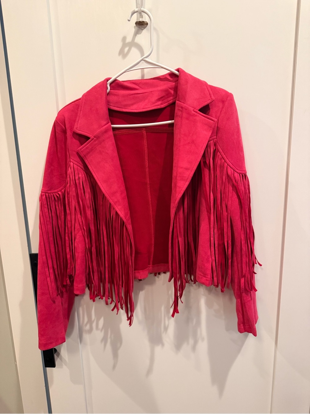 Hot Pink Faux Suede Fringe Jacket Western Boho Cowgirl Size Medium